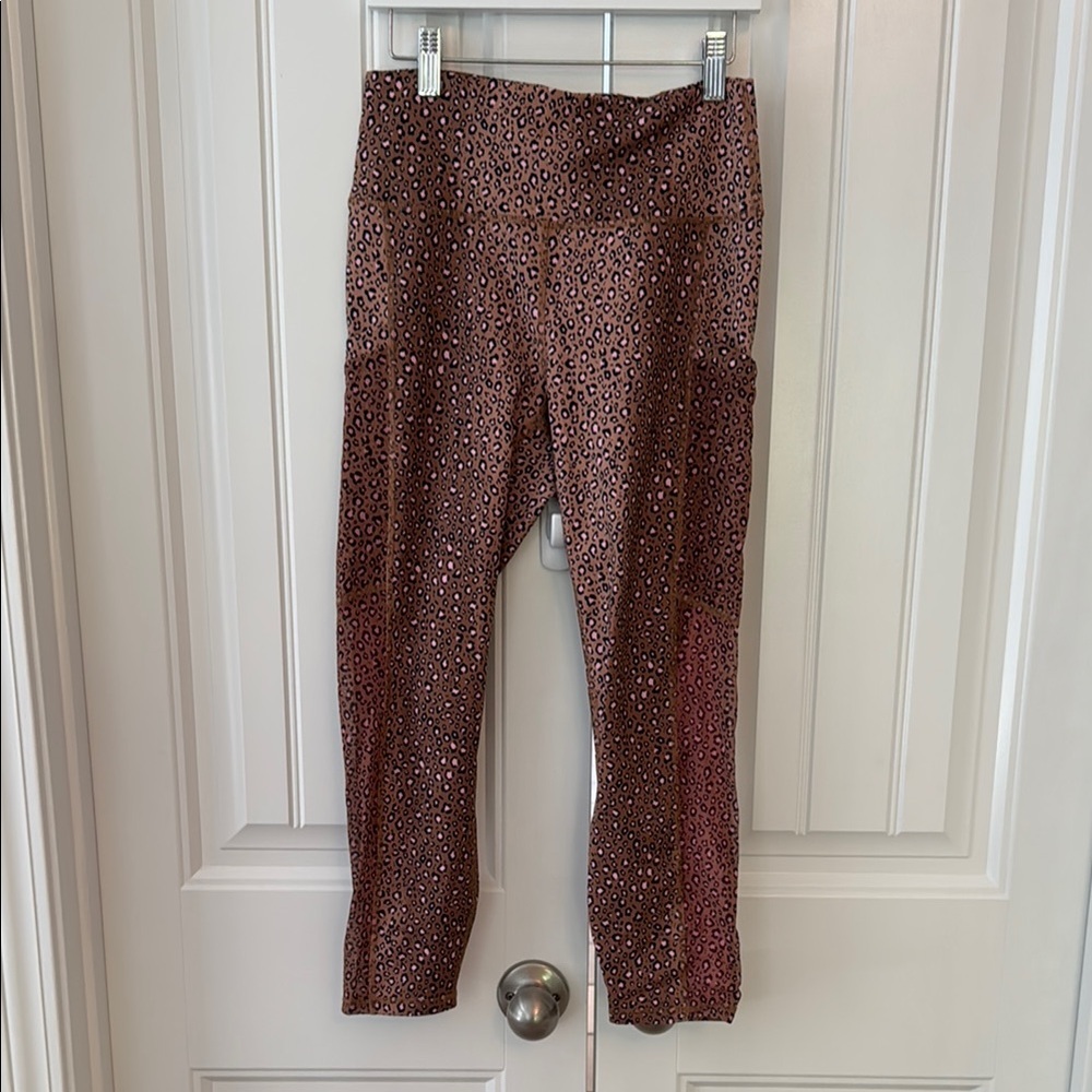 Fabletics Brown Black and Pink Leopard Print Leggings